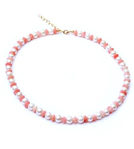Adjustable pink coral and fresh water pearl necklace. NKL360012 - Picture 1 of 1