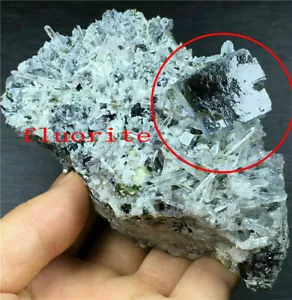 Natur Purple/Blue CUBE FLUORITE & Clear Quartz Crystal Cluster/Chalcopyrite 311g - Picture 1 of 9