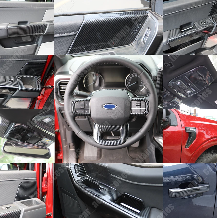Paneles de embellecimiento de cubierta interior de fibra de carbono para Ford F150 2021-2023 Foto 1 de 4