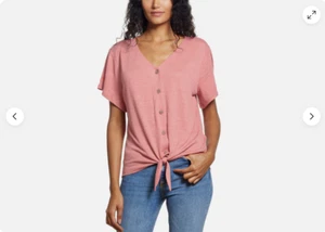 WEATHERPROOF VINTAGE WOMEN'S TIE FRONT V-NECK TOP(ROSE HEATHER LARGE)NWT - Picture 1 of 2