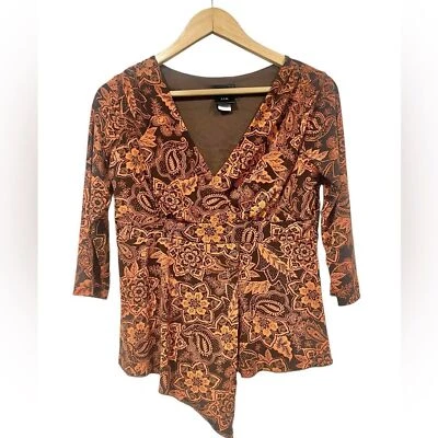 Blusa J.T.B Pequeña Muñeca Bebé Y2K Marrón y Naranja Mujer Imitación Envoltura Vintage Foto 1 de 4