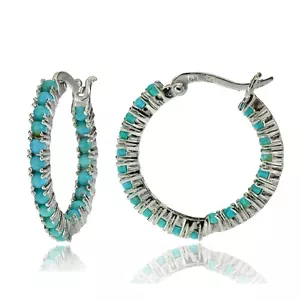 Sterling Silver Simulated Turquoise Inside Out Hoop Earrings - Picture 1 of 3