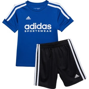ADIDAS BOYS OUTFIT - 243 BLUE BLACK SZ 6 - BASKETBALL SOCCER SHIRT SHORTS SET 2 - Picture 1 of 2