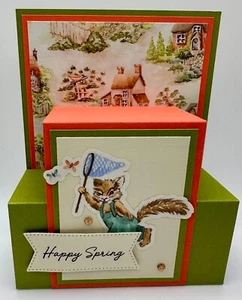 Stampin' Up! Butterfly Chipmunk Happy Spring Card w/Envelope, Stand Up Fun Fold - Picture 1 of 4