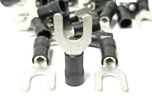 100pcs BLACK FORK SPADE TERMINAL 14-12 1/4 VINYL INSULATED CRIMP WIRE CONNECTOR - Picture 1 of 1