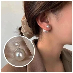 Vordere hintere Ohrringe Doppel perlen ohrringe Silber Perlen Ohr stecker - Picture 1 of 11