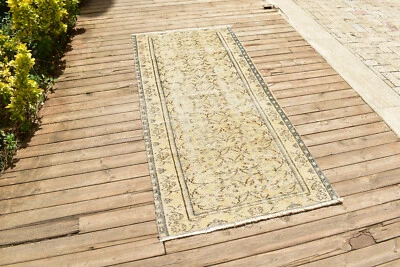 Tapis Turc 36''x78'' Oushak Tribal Rug Runner Vintage Couloir Jaune 3x6 Rug - Photo 1/4