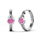 Round Pink Sapphire 4.00mm Infinity Solitaire Women Hoop Earrings JP:340897