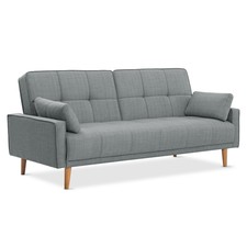 Divano Letto clic clac in tessuto imbottito capitonné con piedi in legno |AMELIE