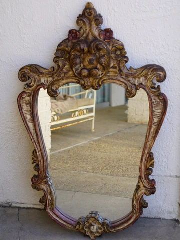 Ornate Vintage Hand Carved Gothic Large Heavy Wooden Wall Mirror  42"x 26" Cover
