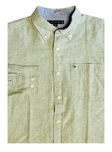 Tommy Hilfiger Men's Long Sleeve Cotton-Linen Blend Shirt Mint Green, S - Picture 1 of 2