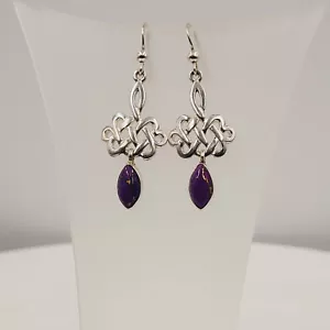 Turquoise Celtic Earrings, Celtic Design, Purple Turquoise, Handmade Gemstone - Picture 1 of 4