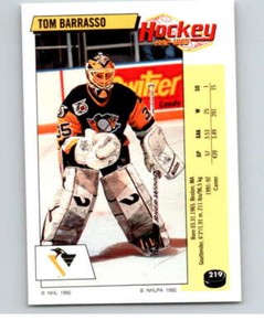 1992-93 Panini Stickers Hockey  #219 Tom Barrasso  Pittsburgh Penguins V82920