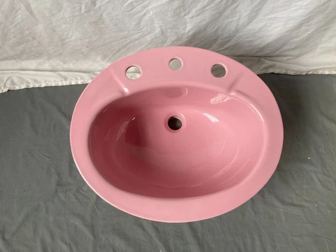 Vtg Ceramic Champagne Pink 19x16" Oval Drop In Sink NOS Kohler Old Bath 373-23E Cover