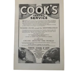 Anuncio publicitario vintage de servicio de viajes de Cook de 1922 - Imagen 1 de 2