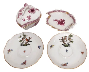 HEREND Apponyi lata púrpura + cuencos | Rothschild 2 platillos - Imagen 1 de 6