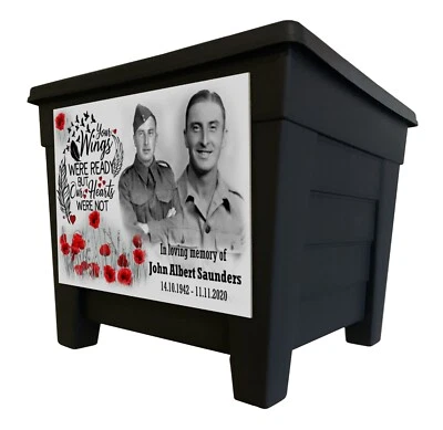 Black flower pot, Personalised memorial pot, Graveside marker, Grave tribute. - Image 1 of 4