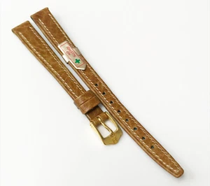 Hirsch Camel Grain No Allergy Leather Brown Tone 10mm Gold Buckle Watch Band - Picture 1 of 4