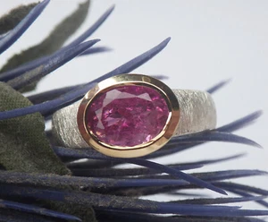 JOYERÍA ANILLO PLATA ROSA TURMALINA NUEVO FACETAS 55 17,5 chapado en oro - Imagen 1 de 6