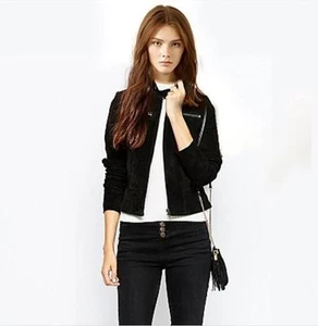 【Must GO】Womens Casual Slim Fit Autumn Motorcycle Biker Jackets w/ Zipper, Black - Picture 1 of 11