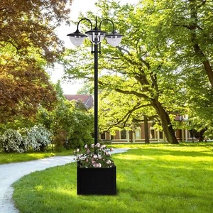 3-head LED Solar Light Lamp Street Light Post with Planter Base Black - Picture 1 of 11