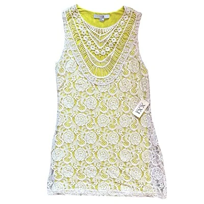 Mini Vestido Forrever 21 Crema Crochet Encaje Forrado en Amarillo Talla Mediana Foto 1 de 4