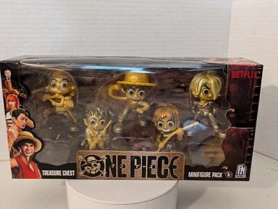 Nuevo paquete de 5 minifiguras de cofre del tesoro dorado de una pieza de PhatMojo Netflix Foto 1 de 2