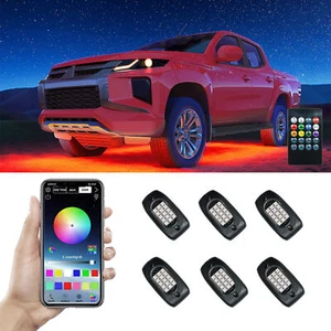 6 Pods RGB LED Rock Light Kit Remote & APP Control Sound Activated Music Mode - Foto 1 di 7