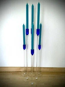 6 Glas - Kerzenleuchter, möglicherweise Murano, strahlend Indigo-blaue Fassungen - Bild 1 von 17