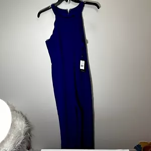 NWT Adrianna Papell Scalloped Halter Jumpsuit Egyptian Blue Size 12 - Picture 1 of 9