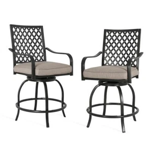Ulax Furiture Outdoor Bar Stool Swivel Metal Patio Beige Cushion Bronze (2Pack) - Picture 1 of 4