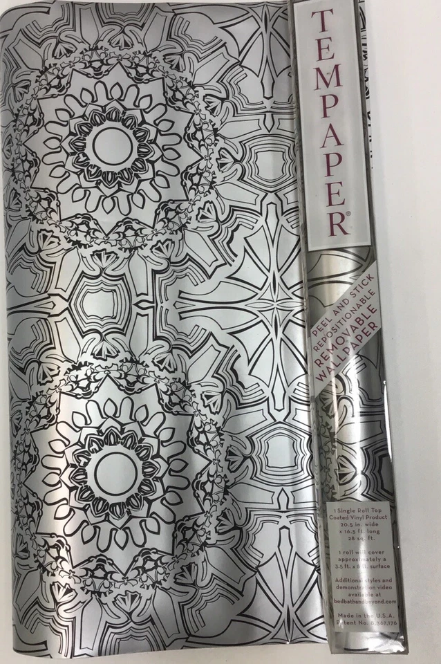 Papel tapiz temporal autoadhesivo Temperal Diseños cubierta plateada y negra 3,5x8 pies Foto 1 de 1