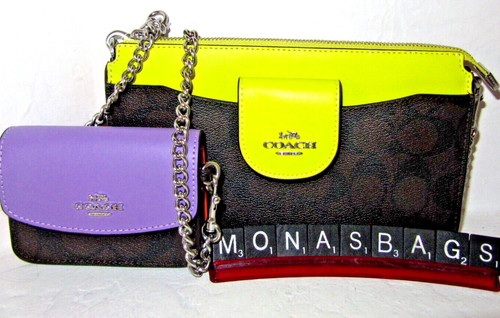 Coach Poppy CL670 tracolla e custodia per carte marrone firma colorblock Iris nuovo con etichette $298