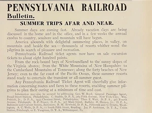 1909 Pennsylvania Railroad Print Ad The Summer Trips Bollettino Treno Pubblicità Viaggio - Foto 1 di 1