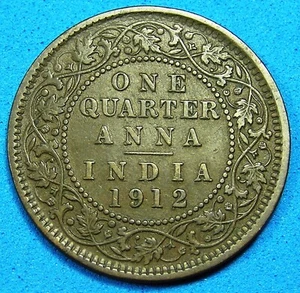 India British 1/4 Anna Bronze Coin 1912 c, King George V, Combined Shipping - Picture 1 of 2