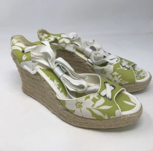 Montego Bay Club Womens Shoes Green & White Open Toe Espadrilles Size 8 - Picture 1 of 10