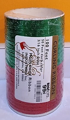 Vintage Red & Green Textured Curling Ribbon 3/16" X 100' New/Unused - Image 1 of 2