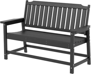 Outdoor Garden Bench All-Weather HDPE 2-Person Fade Resistant Front Porch Park - Picture 1 of 24