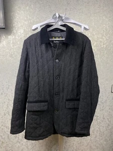 Barbour Stable Tweed Herringbone Black Grey Wool Country Button Jacket Coat S - Picture 1 of 9