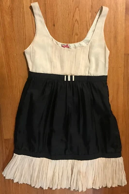 Hot Yoana Baraschi Silk Cocktail Party Dress Sz 6 Black Ecru Ruffleds Ruching - Image 1 of 4