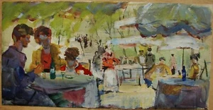 Ukrainian Soviet USSR Painting impressionism cafe restaurant family terrace - Picture 1 of 5