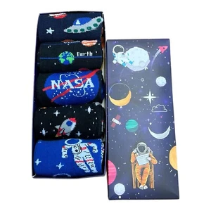 5 Pairs Nasa Space Rocket Planet Gift Box Set/Cute Socks/Unisex Socks/Fun Socks - Picture 1 of 7