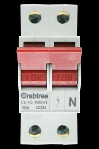 CONECTOR INTERRUPTOR PRINCIPAL DOBLE POLO CRABTREE 100 AMP 100SW2 - Imagen 1 de 6