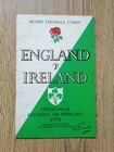 England v Ireland 1970 Signed Rugby Programme