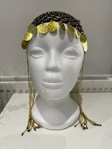 Vintage 1920s Beaded Cap Roaring Beaded Flapper Headpiece Cleopatra Costume 6 - Picture 1 of 7