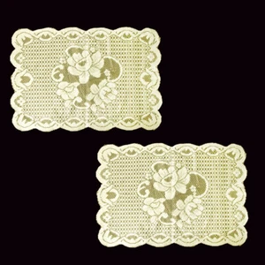 Floral Cream Set of 2 Polyester Lace Table Doilies 30 x 45 cm - Picture 1 of 3