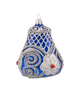 Christmas Bell Ornament 4-Inch Blown Glass, Royal Inspired Hand Decorated Sil... - Picture 1 of 8