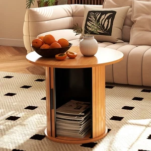 23.6"Round Side Table Circle End Table Farmhouse with Hidden Storage Living Room - Picture 1 of 10