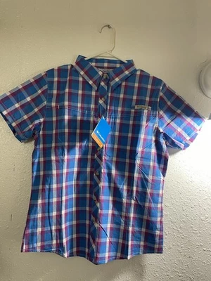 COLUMBIA PFG BOYS YOUTH VENTED SHORT SLEEVE BUTTON UP SHIRT (PLAID) SIZE LARGE - Image 1 of 4