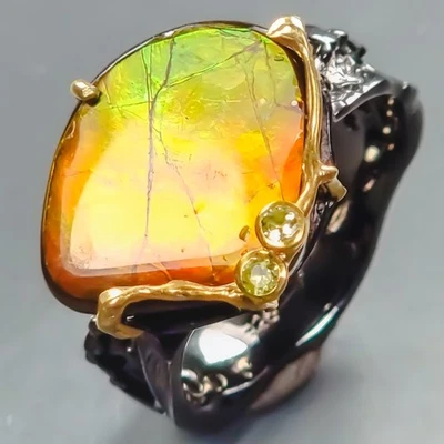 Handmade 10 ct+ Natural Ammolite Ring 925 Sterling Silver Size 8 /R440980 - Image 1 of 4